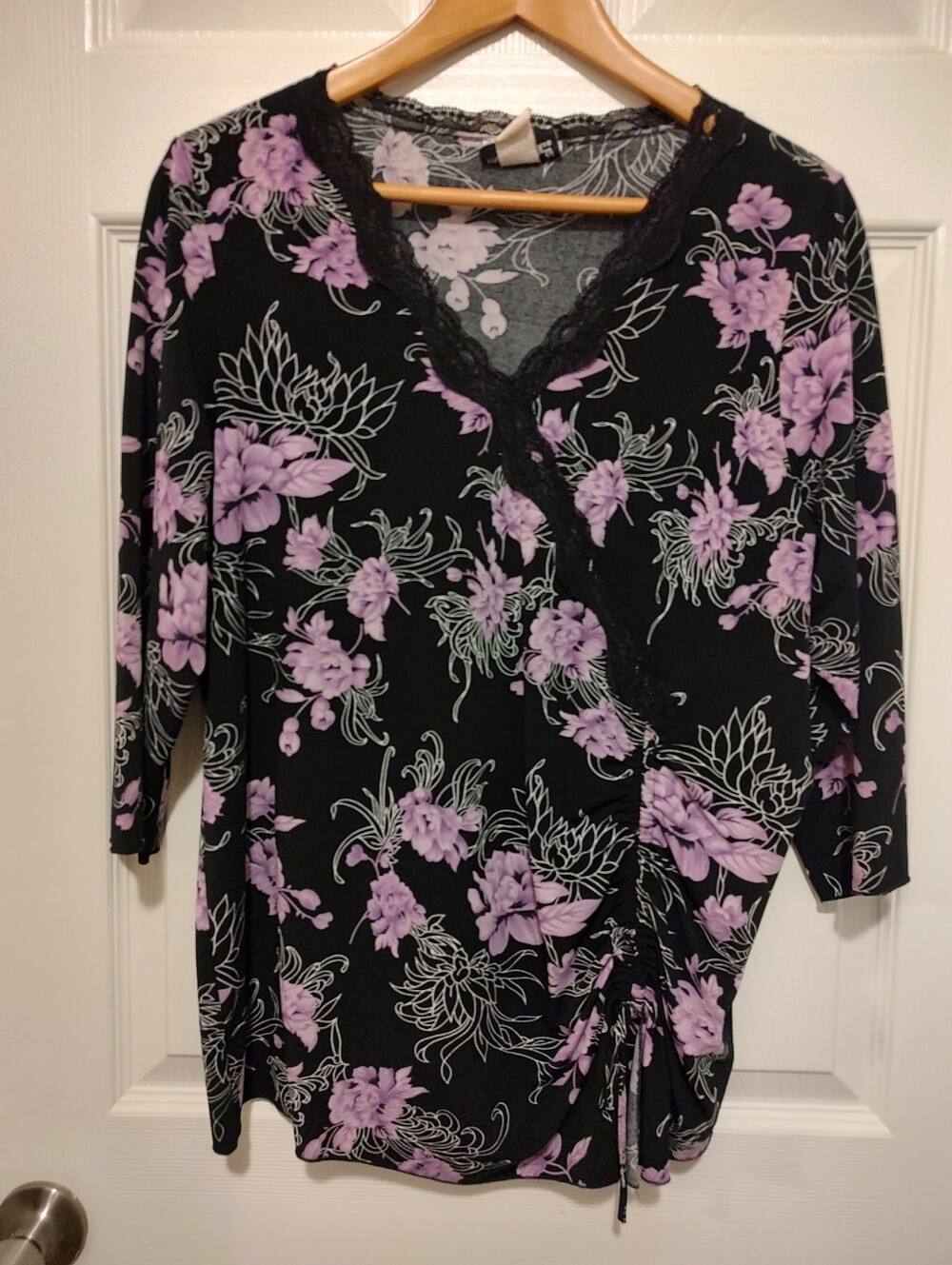 Fashion Bug Black Top with Light Purple Floral Print